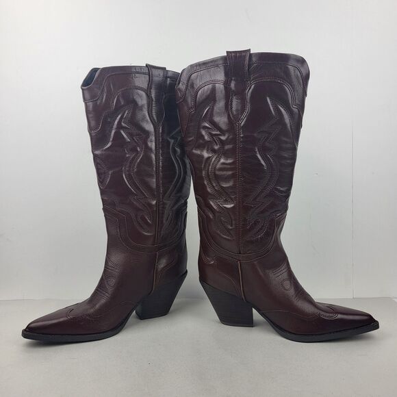 Sam Edelman James Leather Western mid calf Boot Size 7.5 Wide Calf - Picture 10 of 14